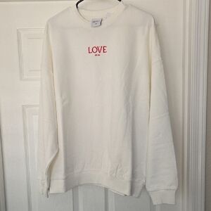 SEINT White Crewneck Sweatshirt with Red Embroidery